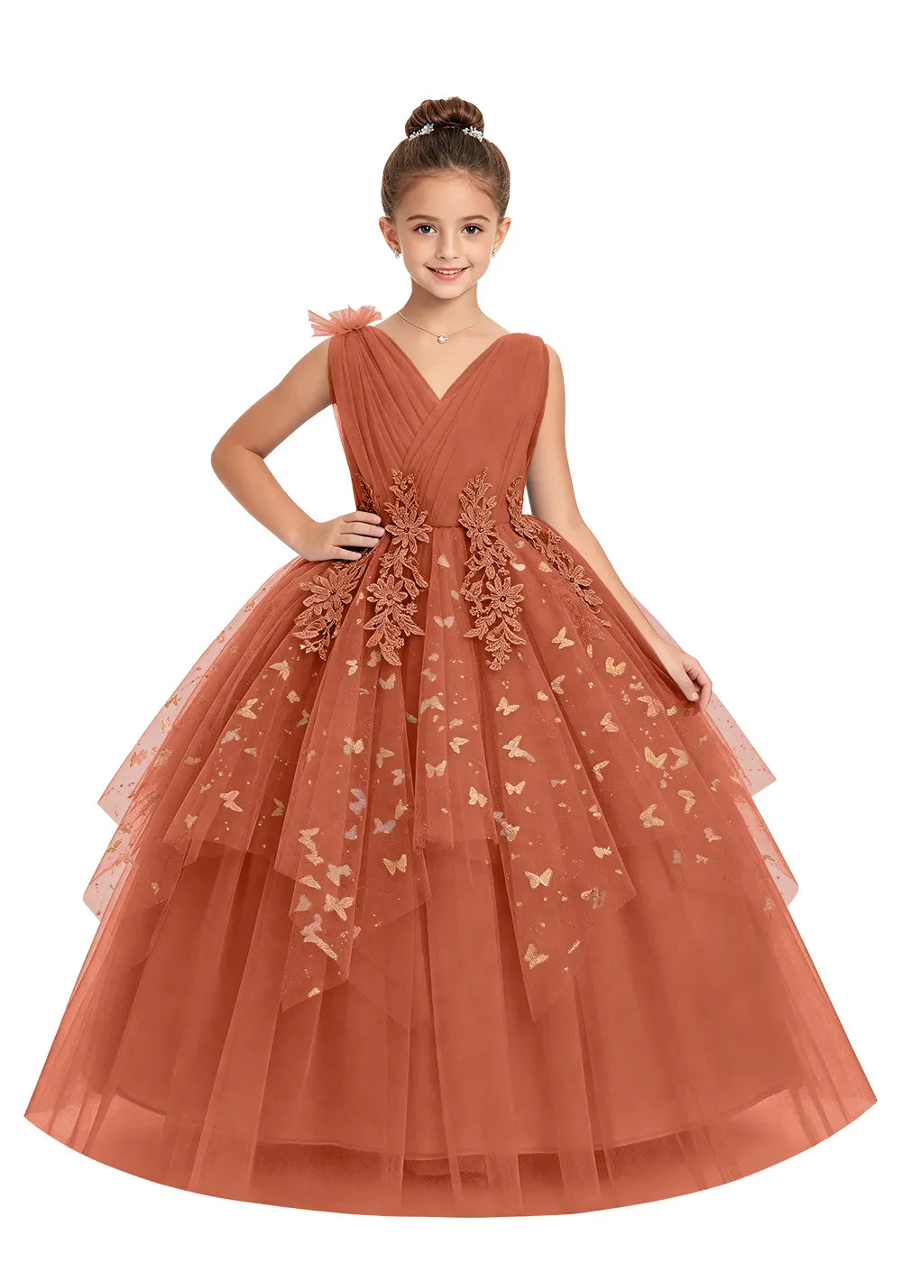 V-Neck Butterfly Flower Girl Dress