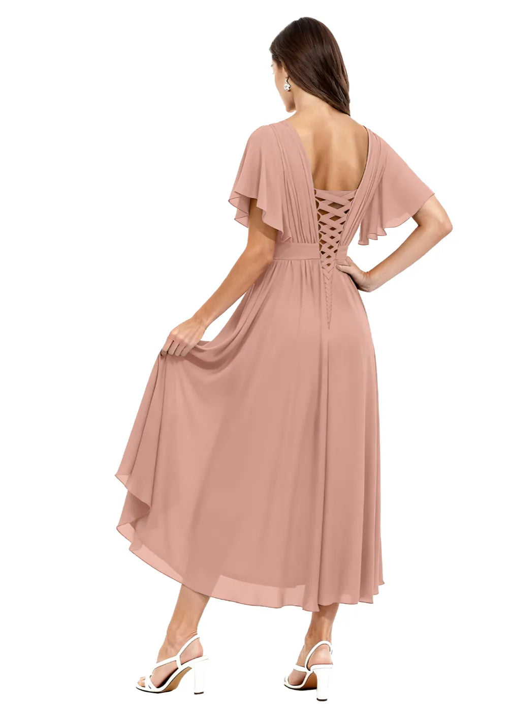 Aria Flutter Sleeve Chiffon Midi Gown