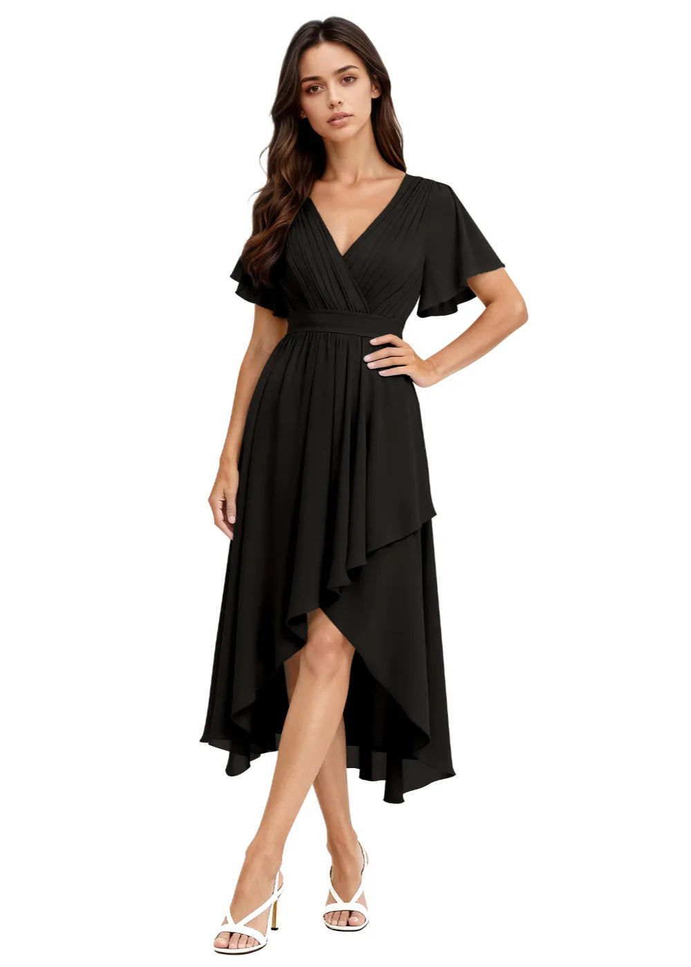 Aria Flutter Sleeve Chiffon Midi Gown