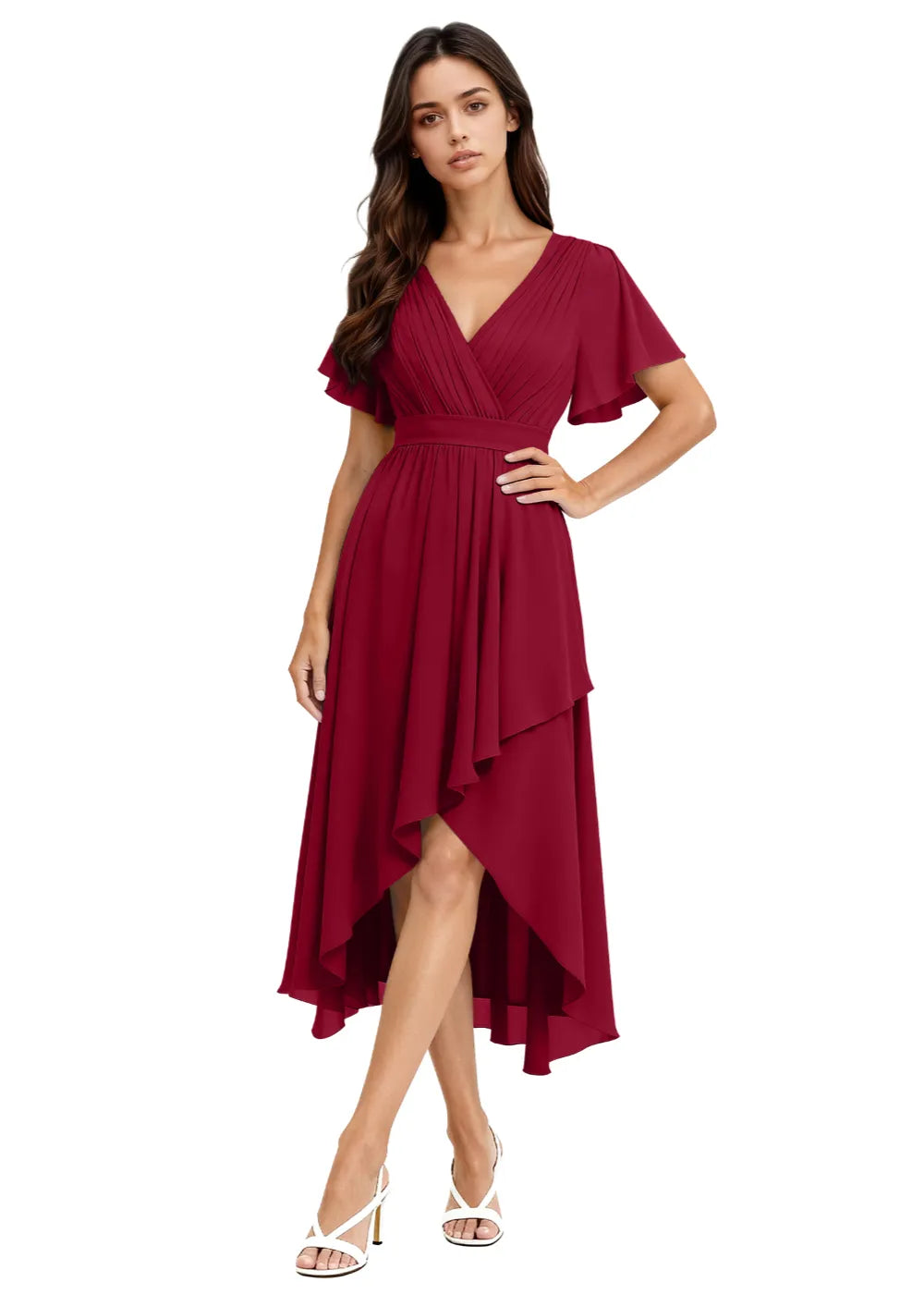 Aria Flutter Sleeve Chiffon Midi Gown