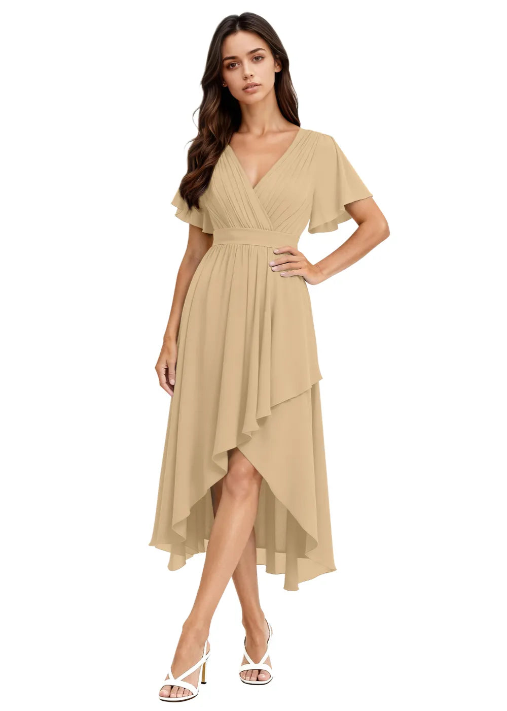 Aria Flutter Sleeve Chiffon Midi Gown