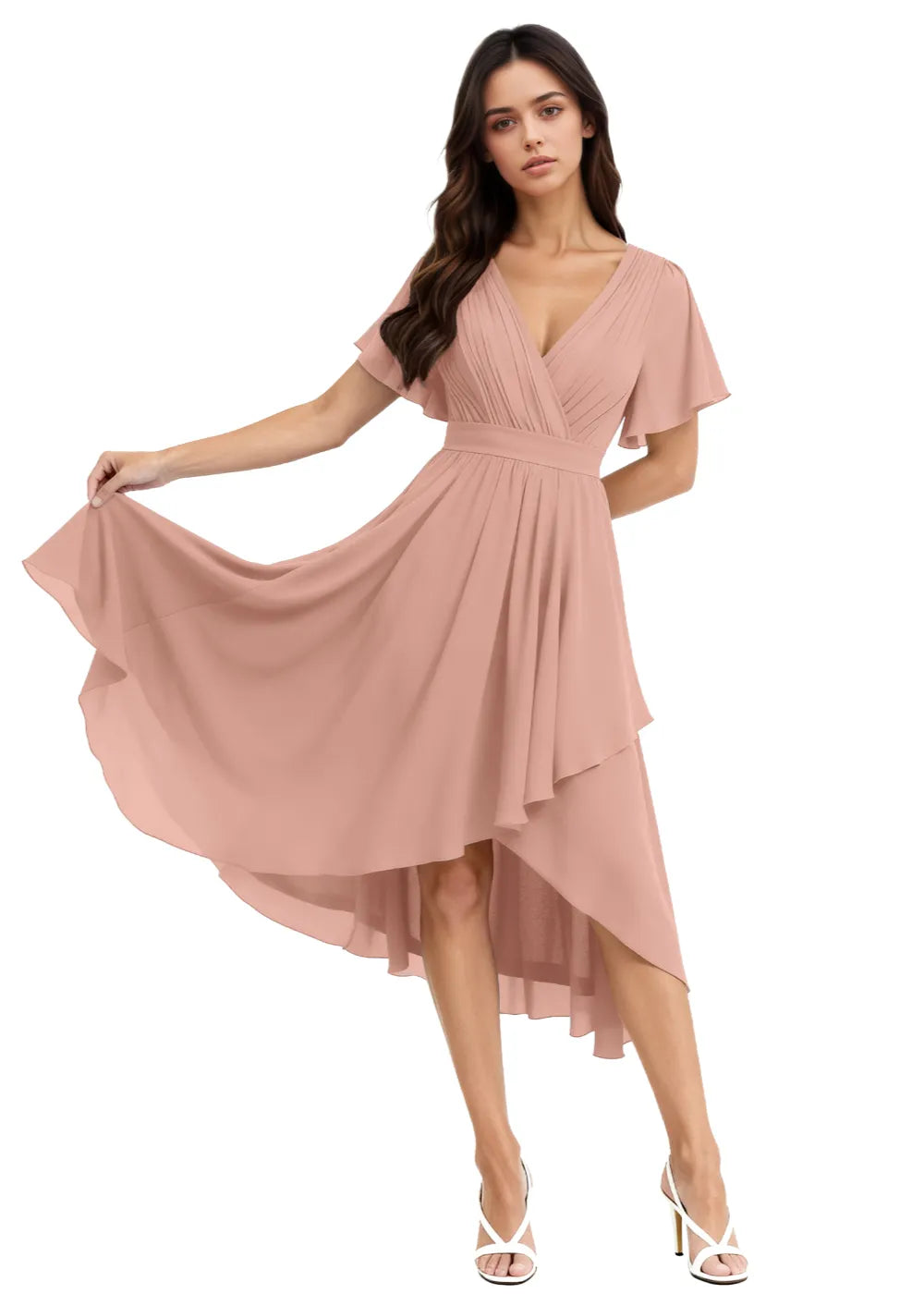 Aria Flutter Sleeve Chiffon Midi Gown