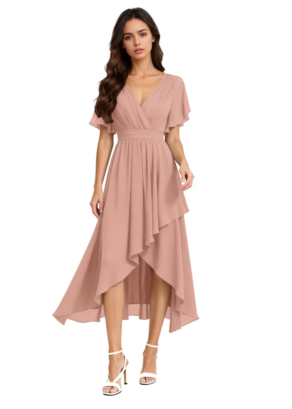Aria Flutter Sleeve Chiffon Midi Gown