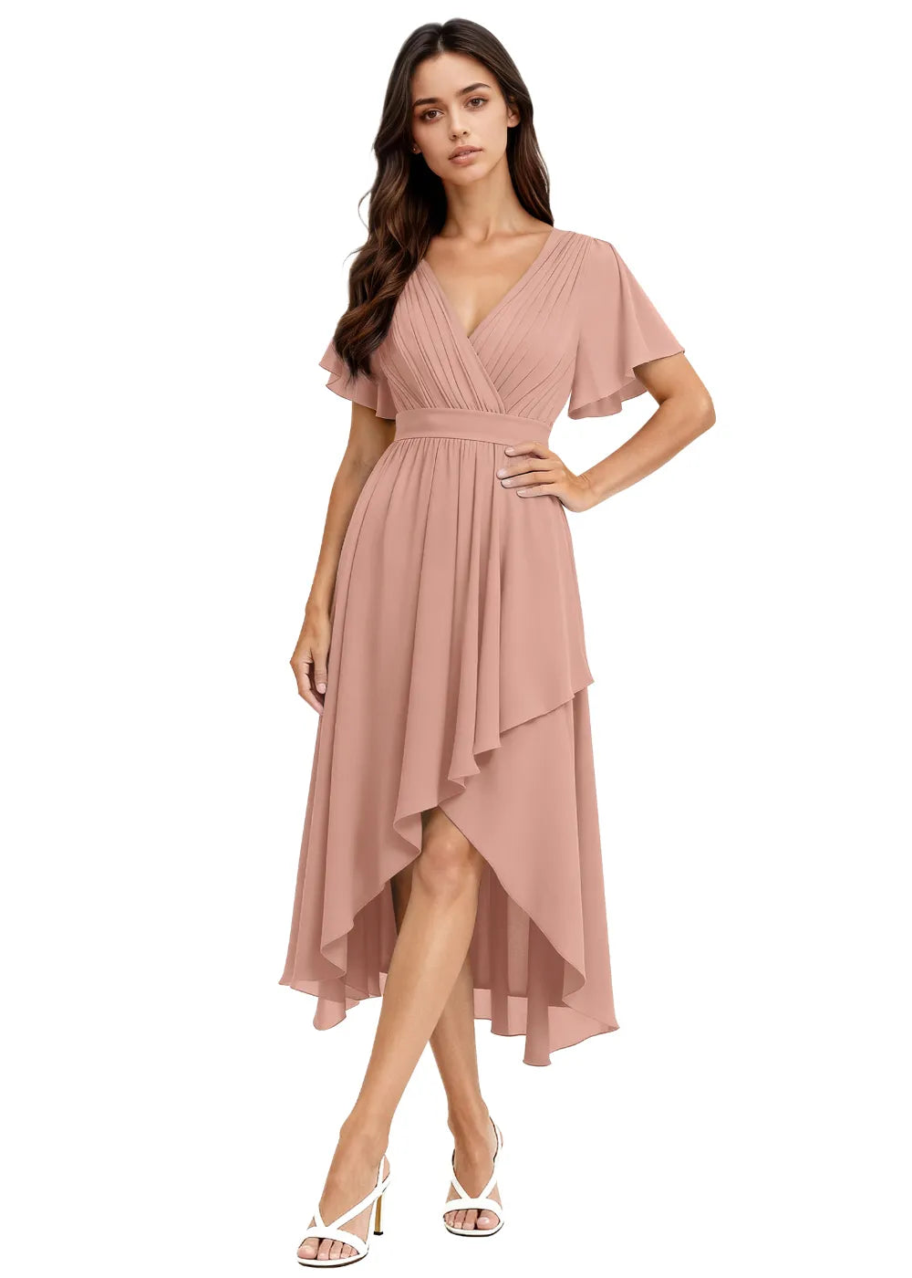 Aria Flutter Sleeve Chiffon Midi Gown