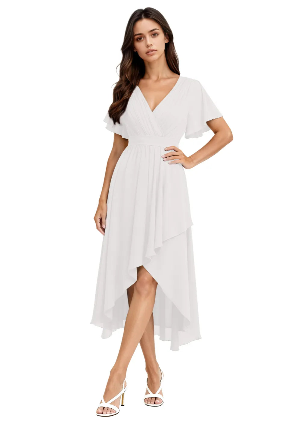 Aria Flutter Sleeve Chiffon Midi Gown
