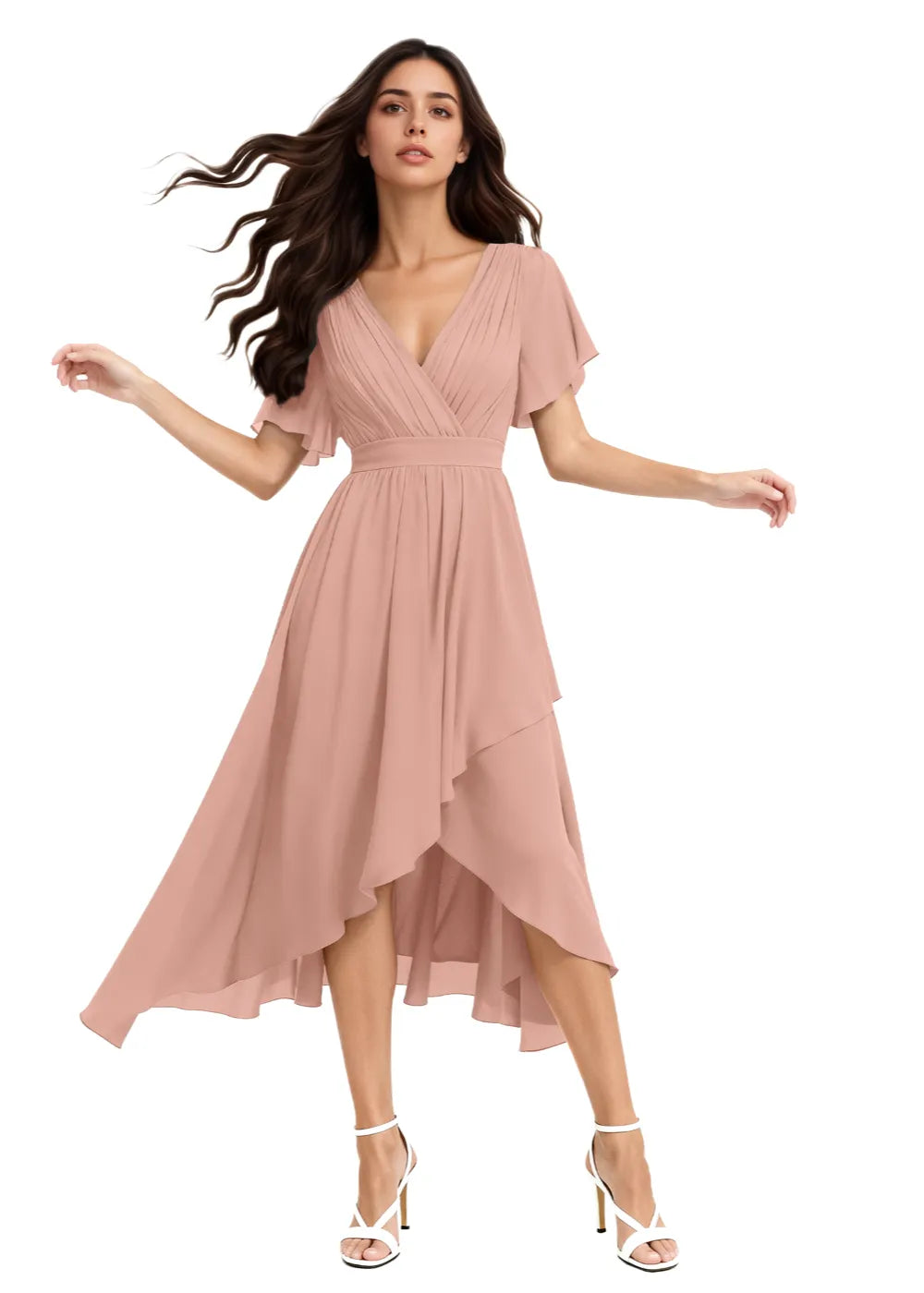 Aria Flutter Sleeve Chiffon Midi Gown