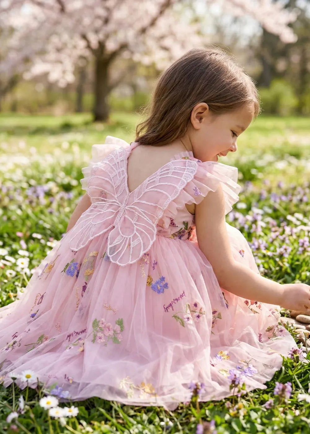 Toddler Fairy Wing Flower Girl Tulle Dress
