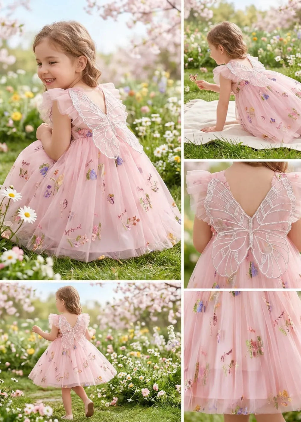 Toddler Fairy Wing Flower Girl Tulle Dress