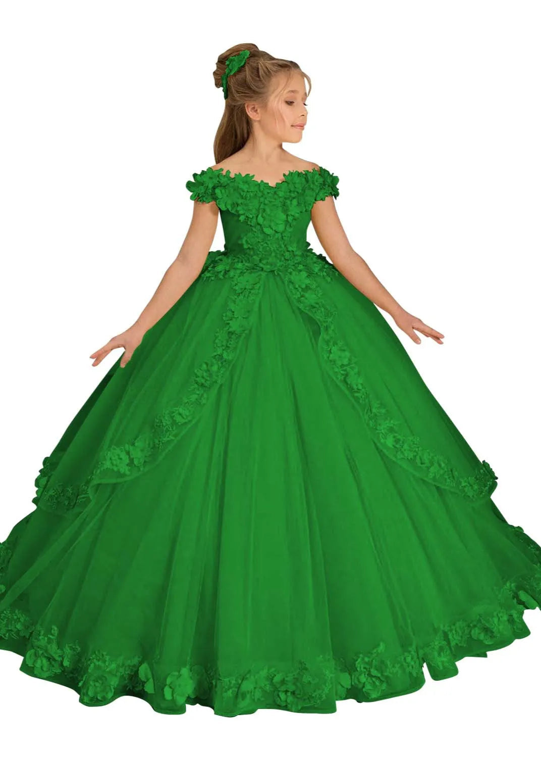 Formal Princess Dress with Tulle and Lace Flowers