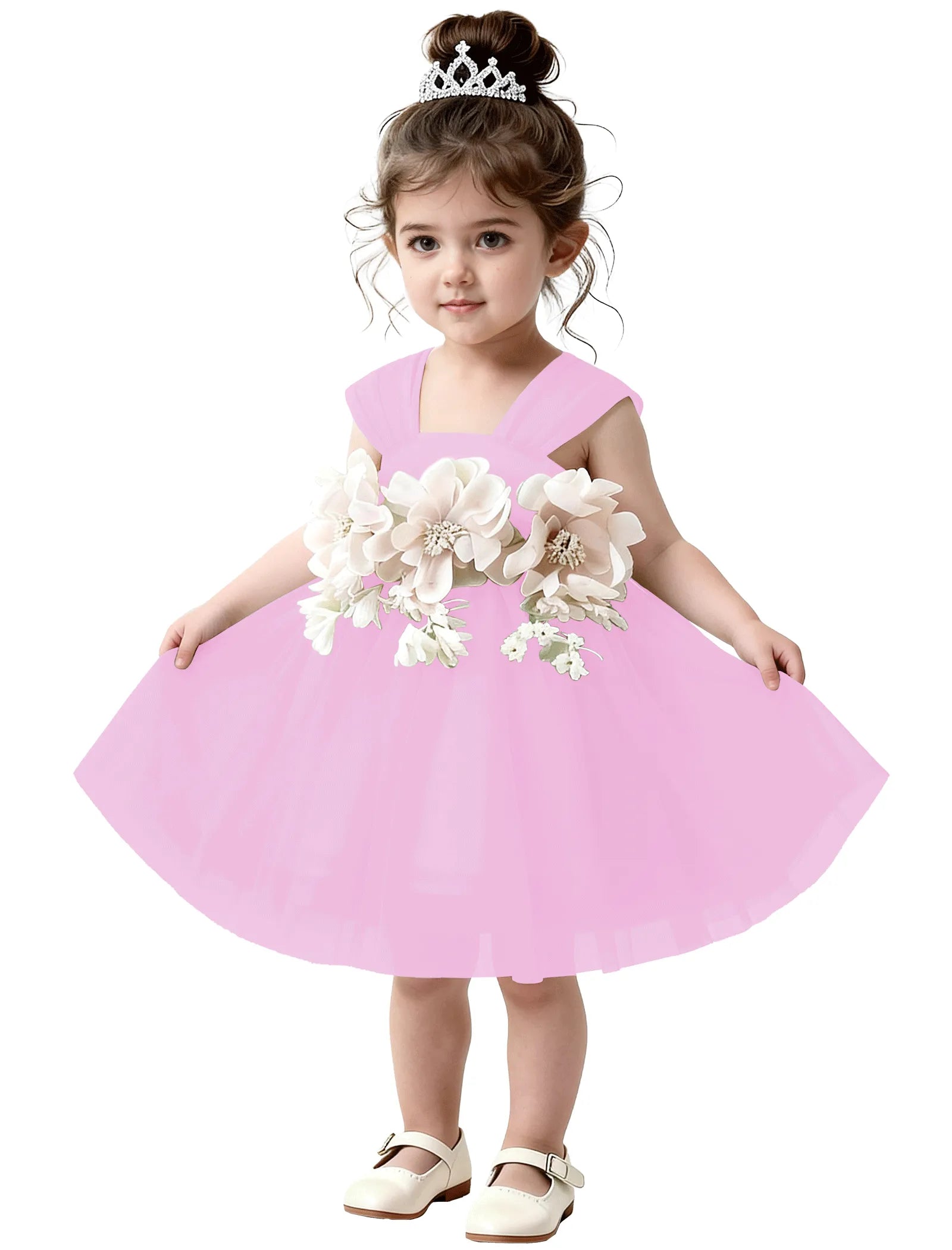 3D Flower Tulle Dress for Toddler Girls