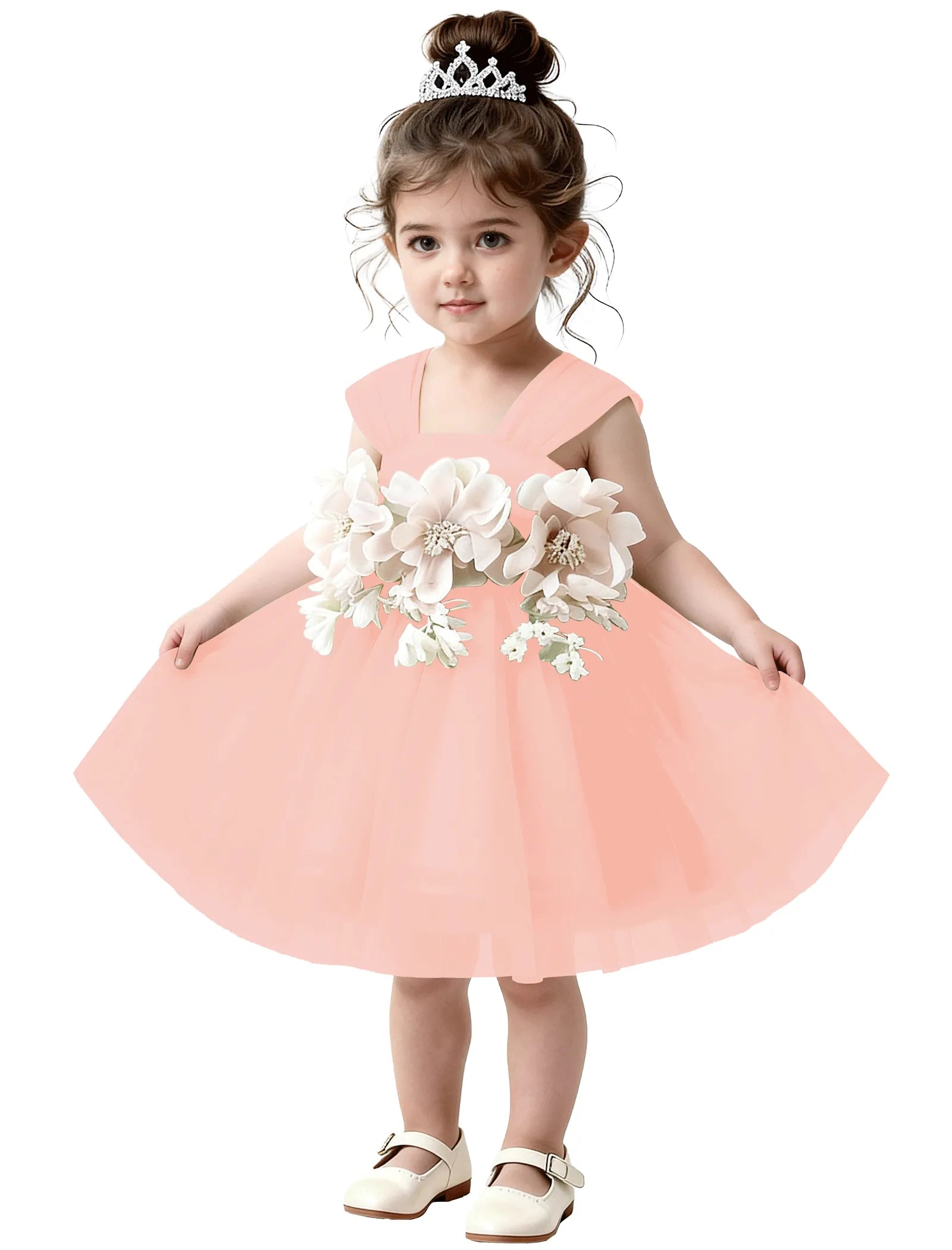 3D Flower Tulle Dress for Toddler Girls