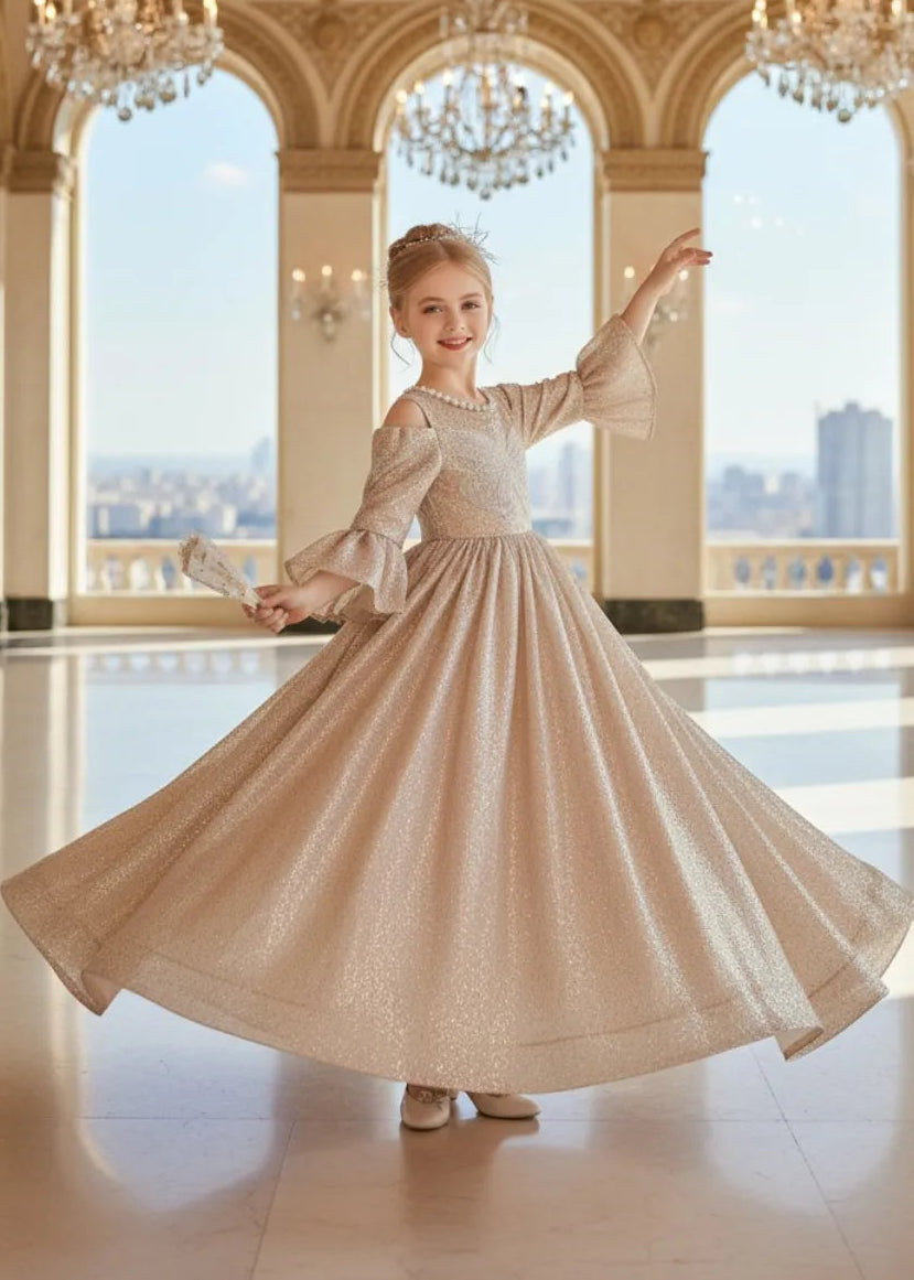 Royal Glitter Long Sleeve Flower Girl Dress