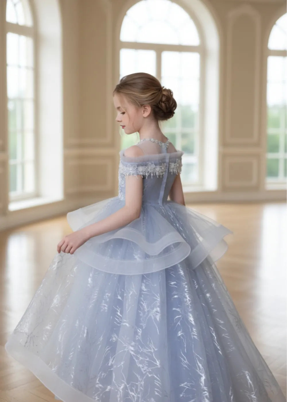 Crystal Lace Princess Flower Girl Dress