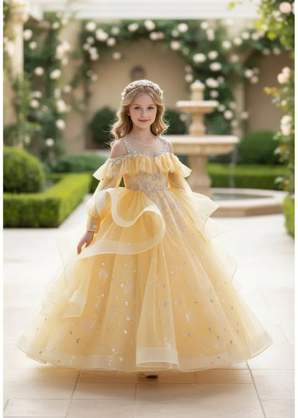 Golden Aurora Princess Tulle Ball Gown Dress