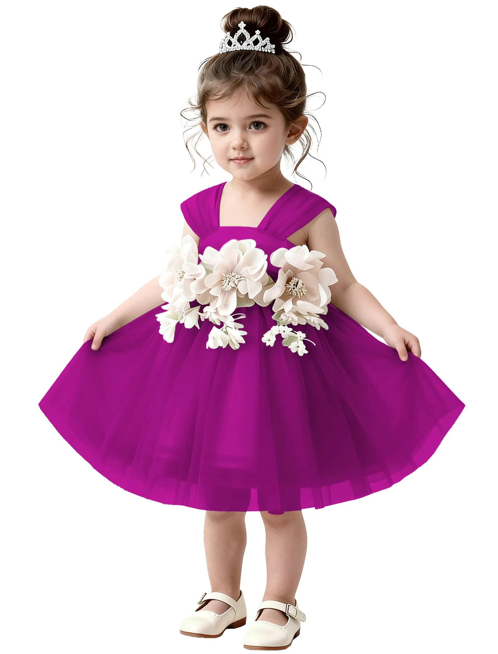 3D Flower Tulle Dress for Toddler Girls