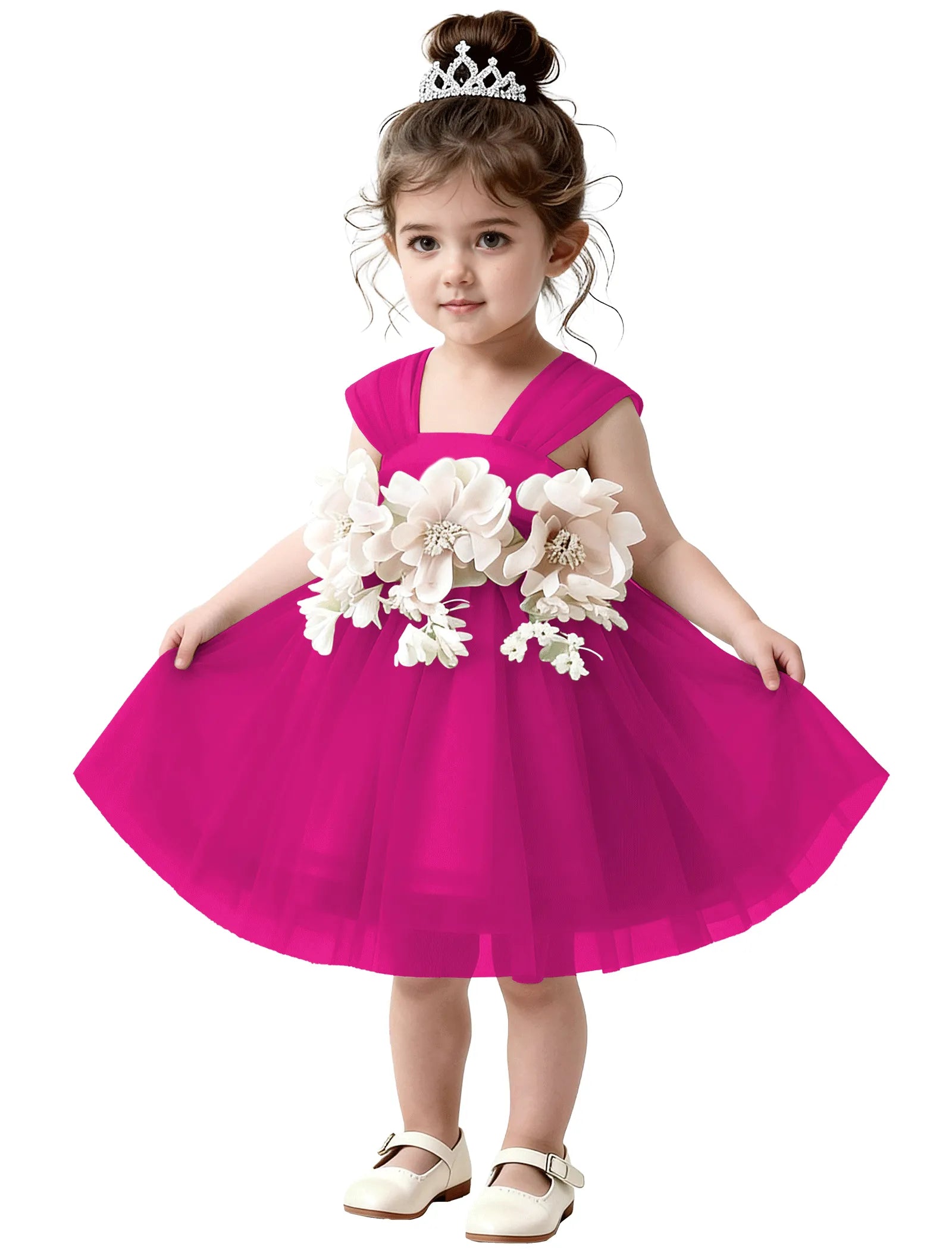 3D Flower Tulle Dress for Toddler Girls