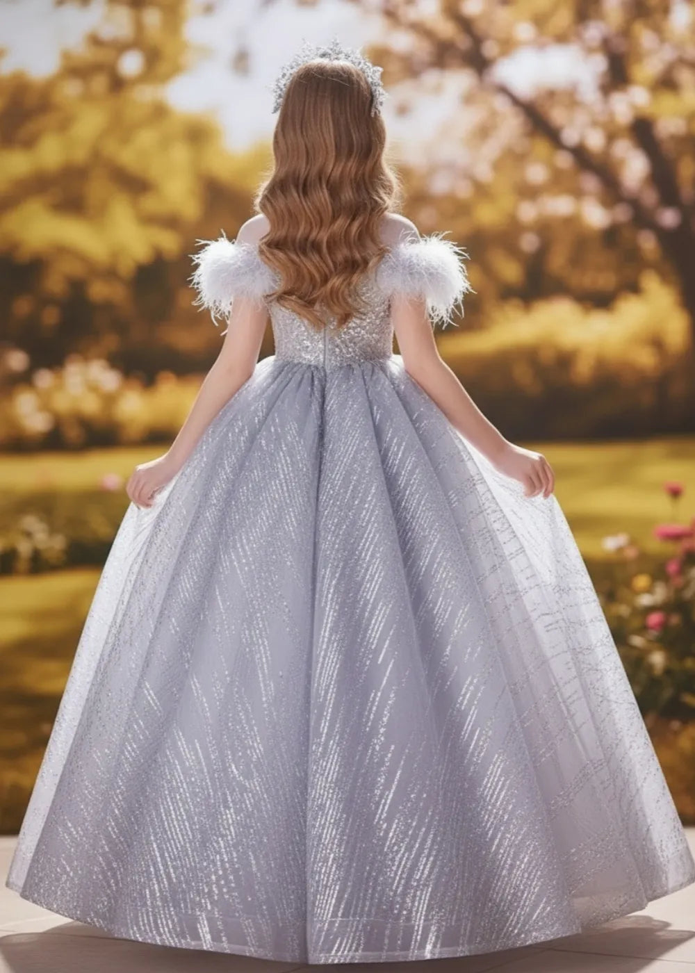 Crystal Lace Princess Flower Girl Dress