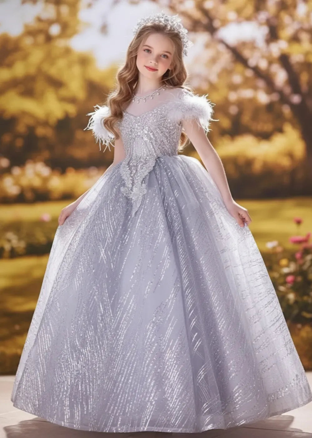 Crystal Lace Princess Flower Girl Dress