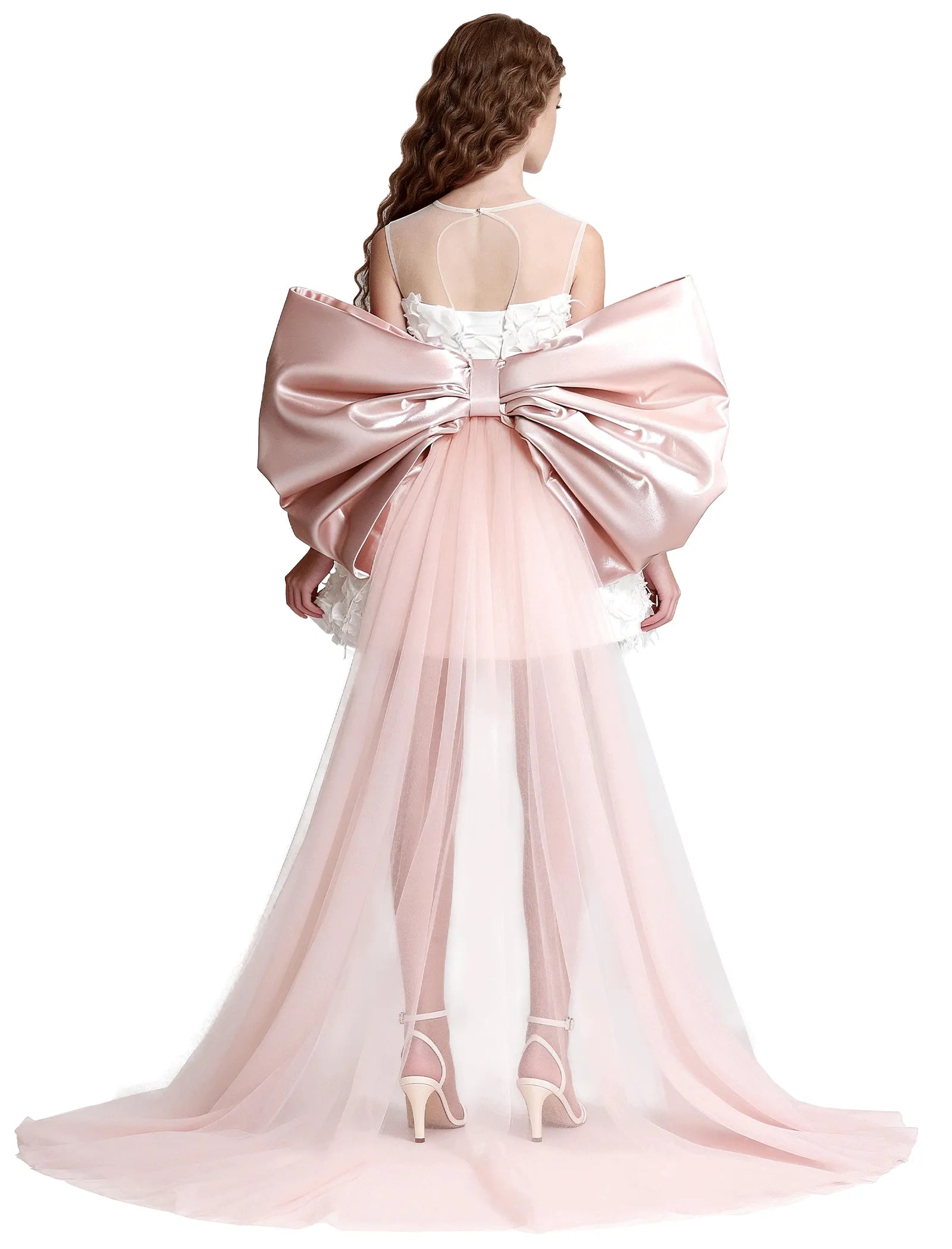 3D Floral High-Low Tulle Dress for Girls