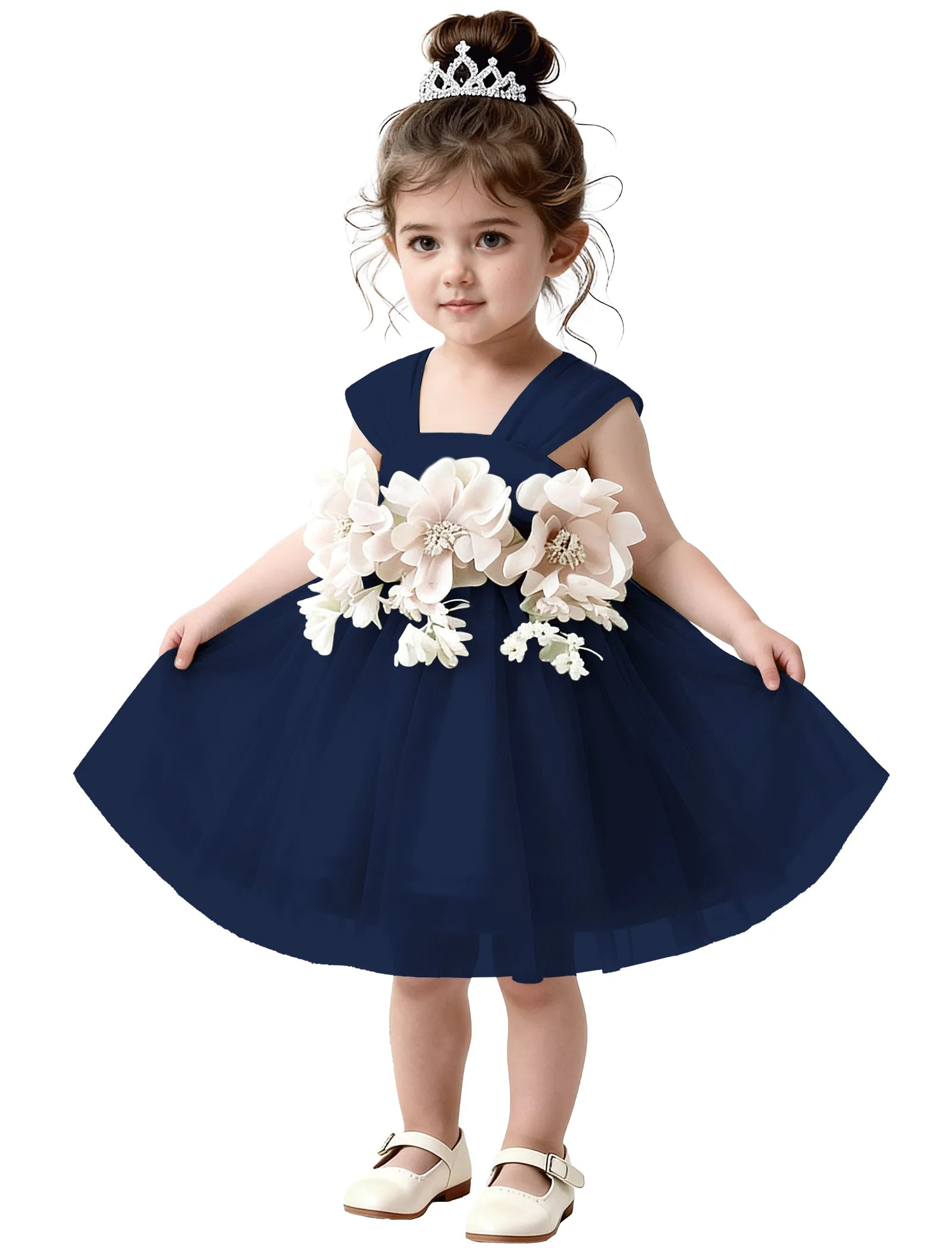 3D Flower Tulle Dress for Toddler Girls