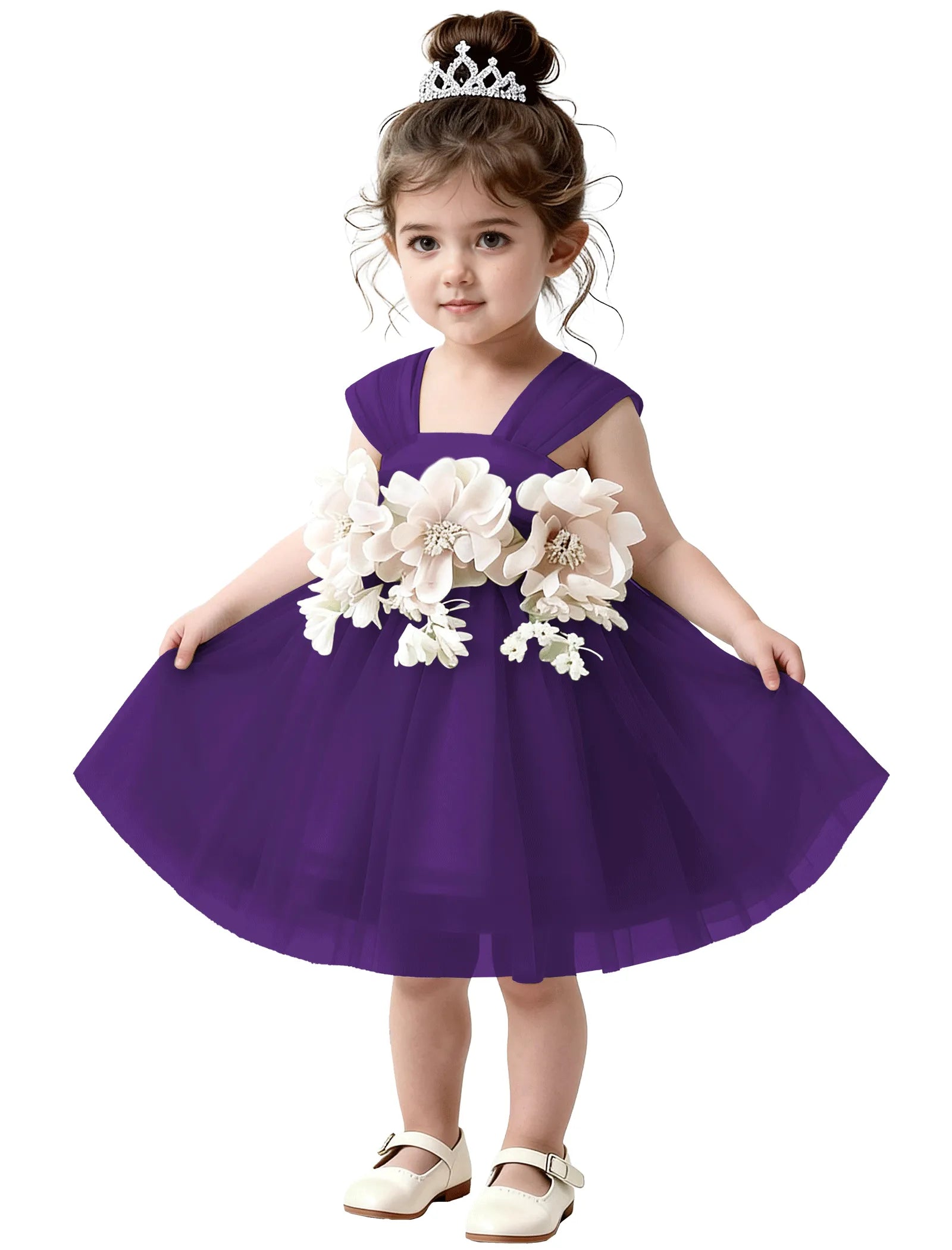 3D Flower Tulle Dress for Toddler Girls