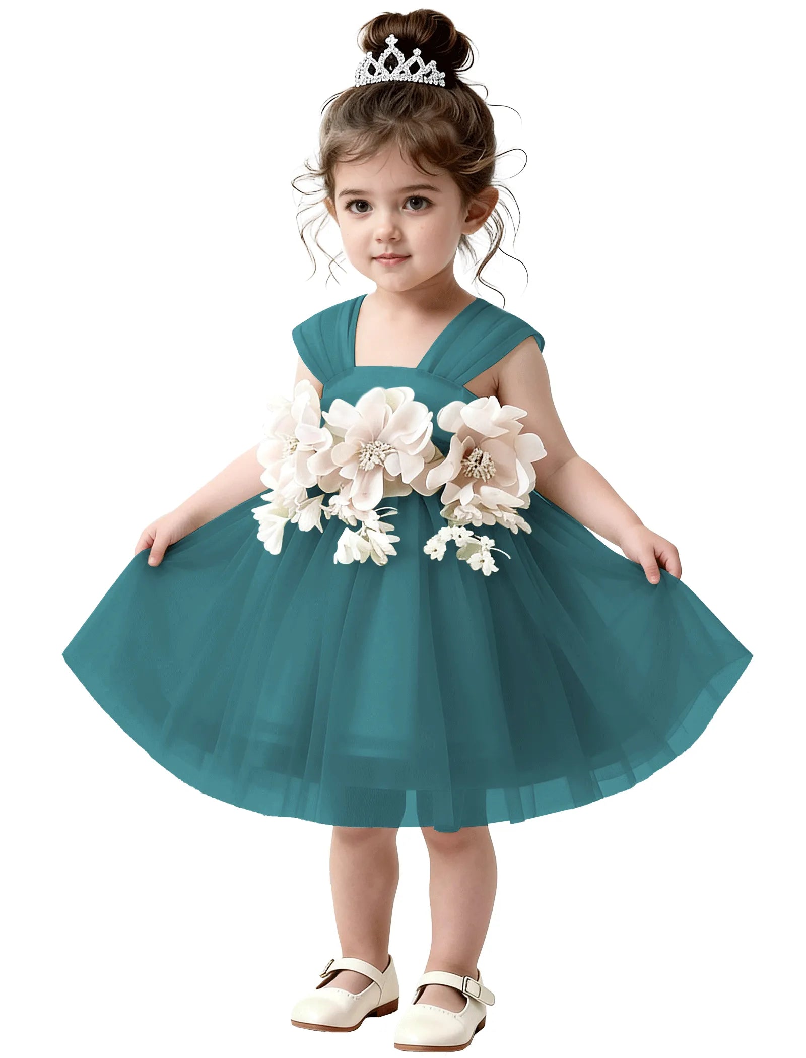 3D Flower Tulle Dress for Toddler Girls