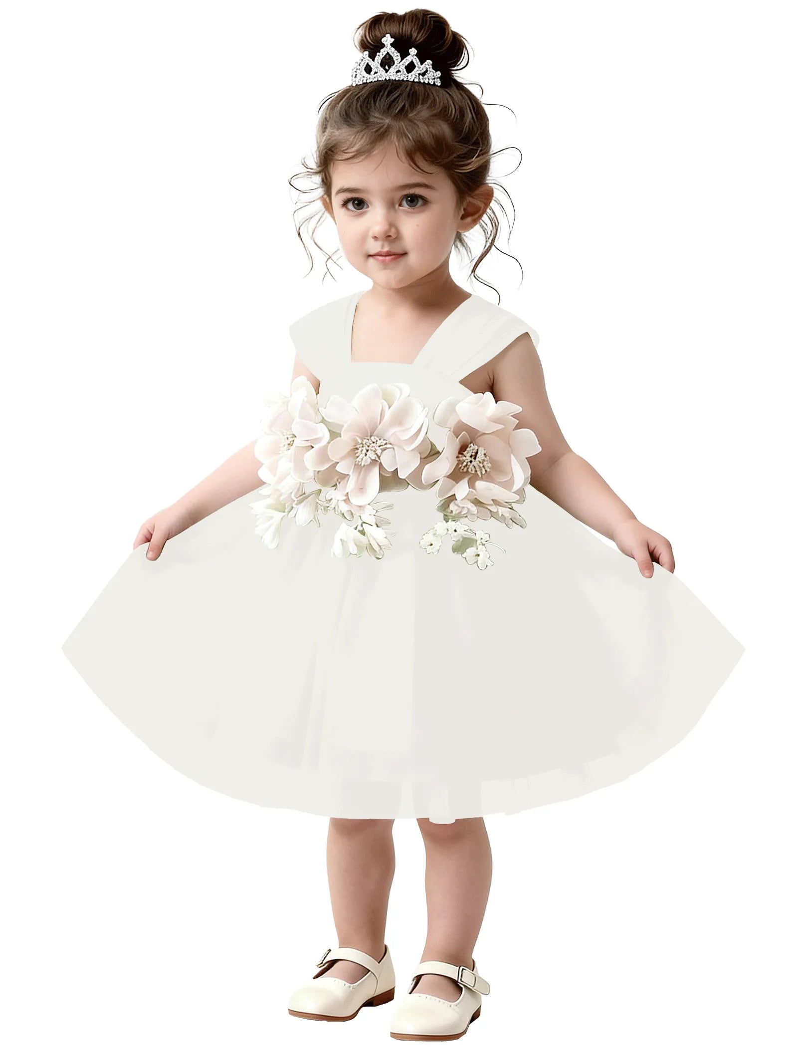 3D Flower Tulle Dress for Toddler Girls