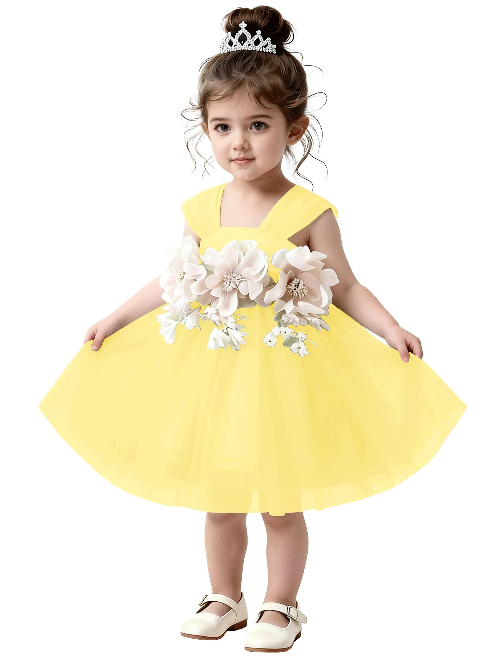 3D Flower Tulle Dress for Toddler Girls