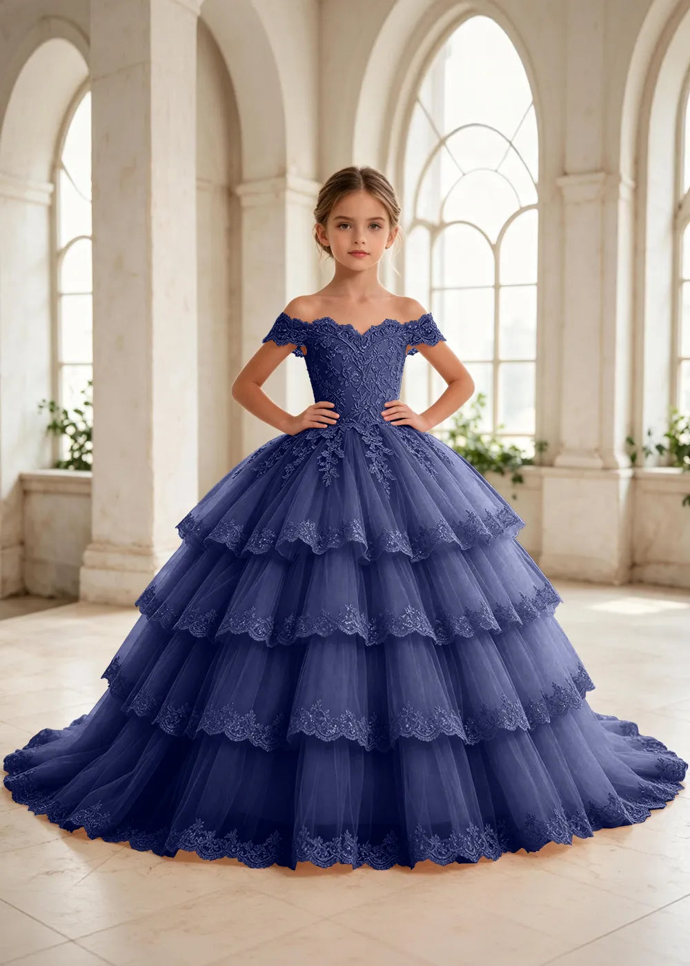 Off Shoulder Lace Tulle Ball Gown Dress
