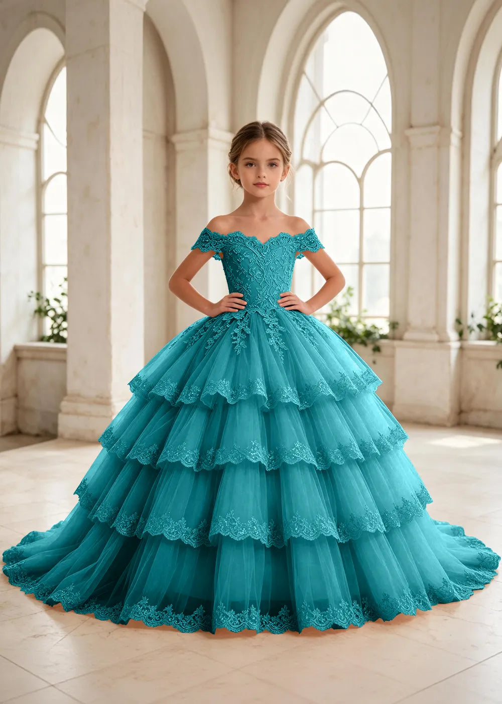 Off Shoulder Lace Tulle Ball Gown Dress