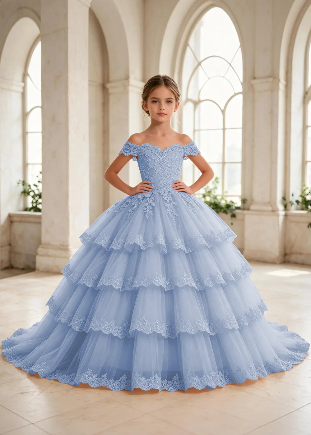 Off Shoulder Lace Tulle Ball Gown Dress