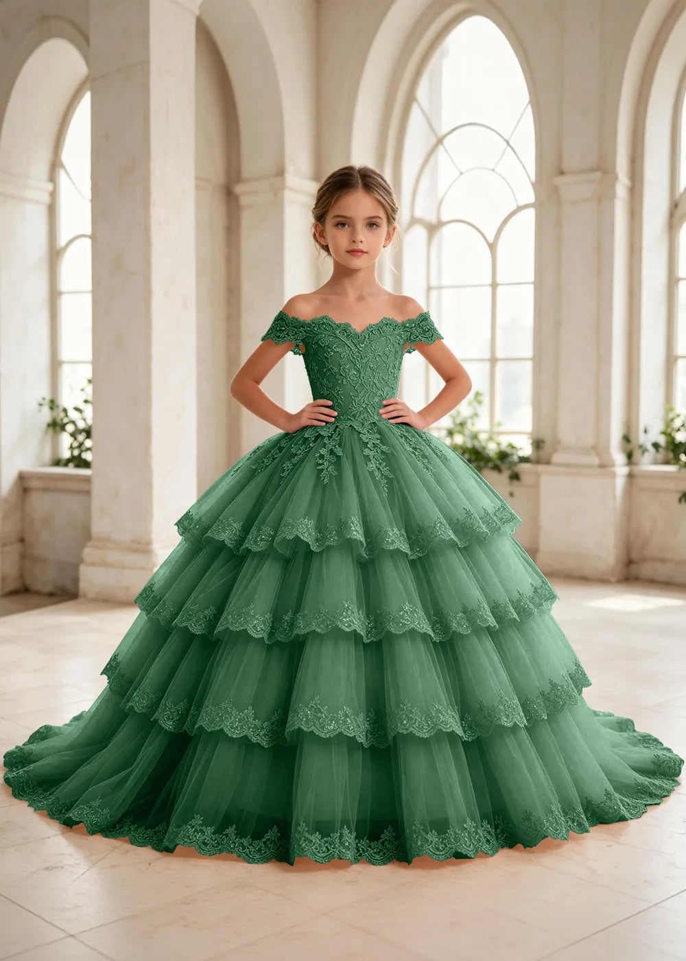 Off Shoulder Lace Tulle Ball Gown Dress