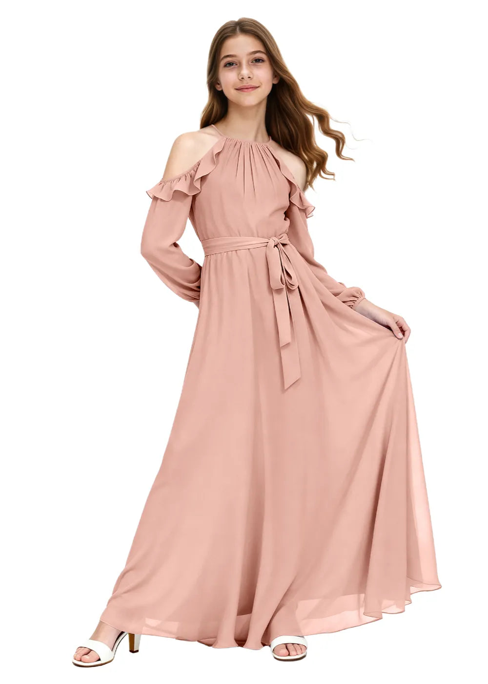 Boho Flower Girl Dress Flowy Sleeves Chiffon Gown for Weddings | Fynony Boho Flower Girl Dress Flowy Sleeves Chiffon Gown for Weddings | Fynony