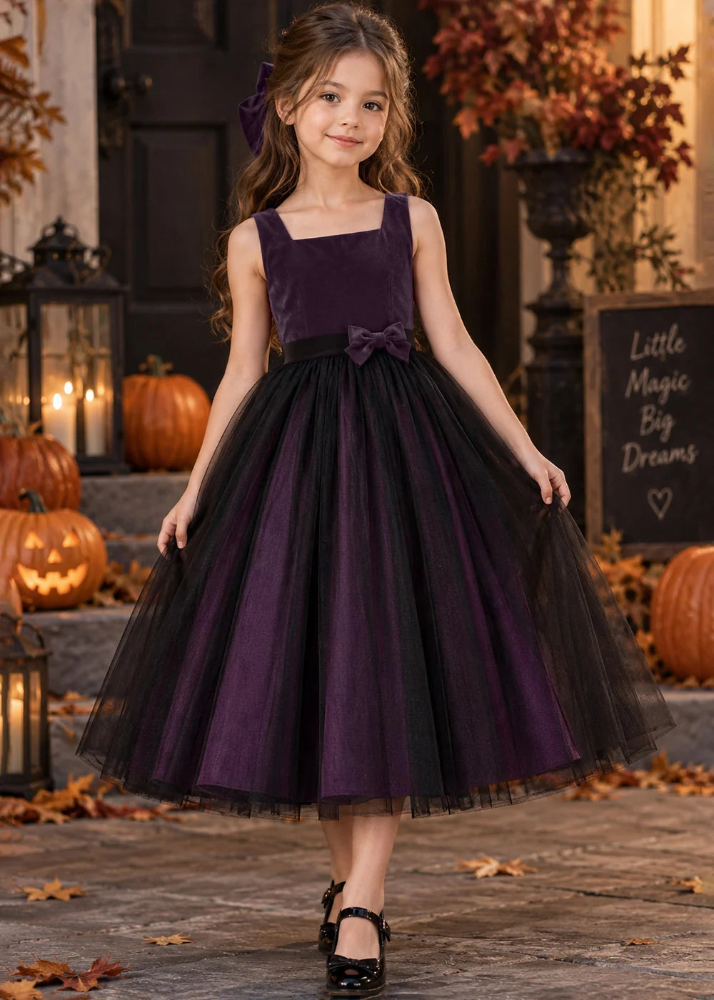 Front view of a purple sleeveless Flower Girl Dress.