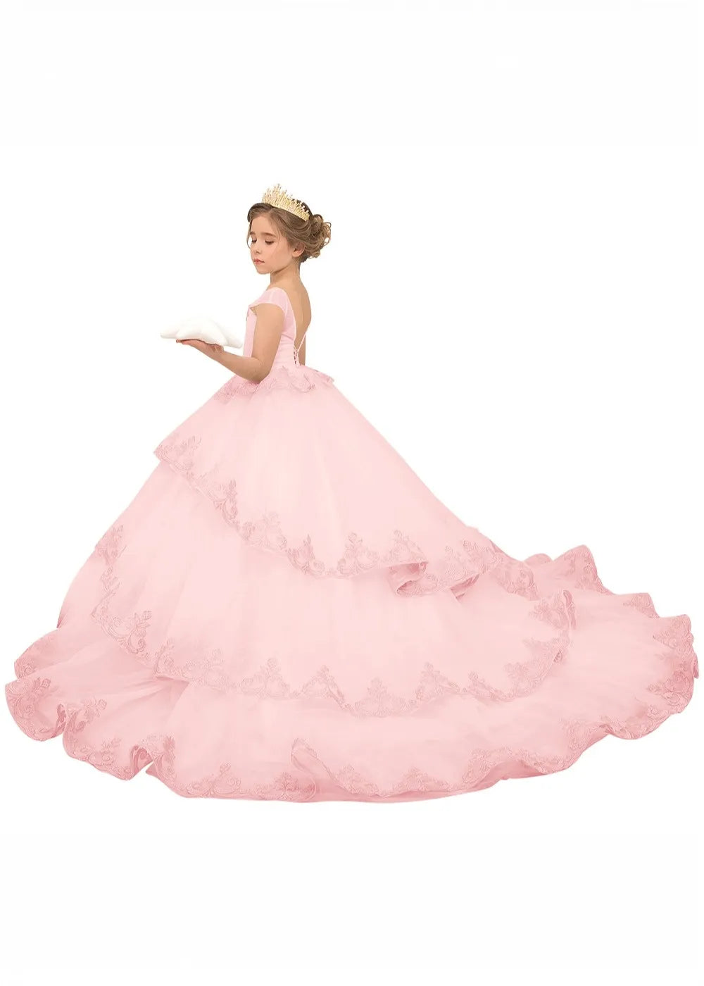 strapless open back dress Tiffany Princess 80011MQ Size 6 Magenta Girls Pageant Dress Sequin Lace Ballgown Off The Shoulder Corset main image 0