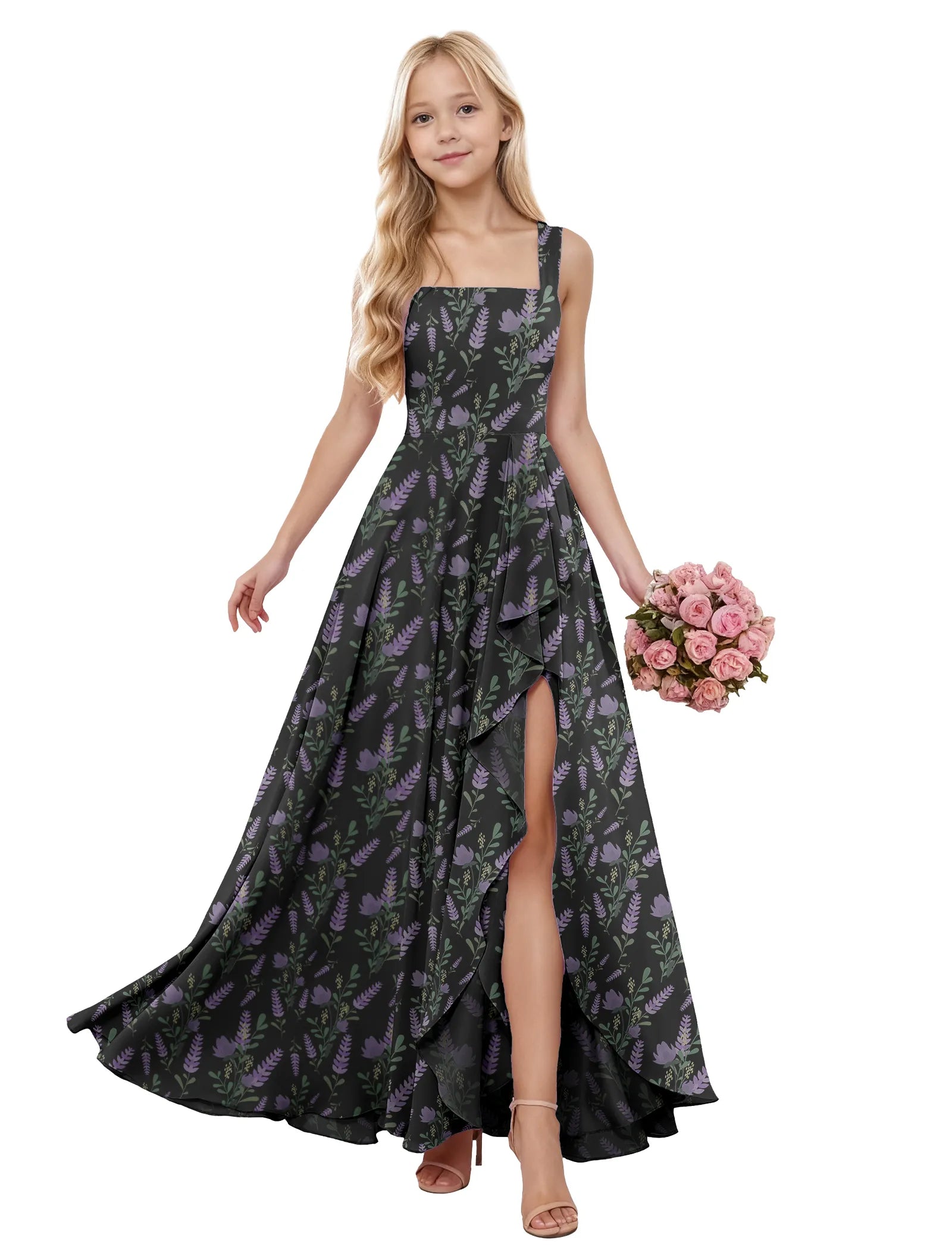 Garden Ruffle Slit Flower Girl Dress