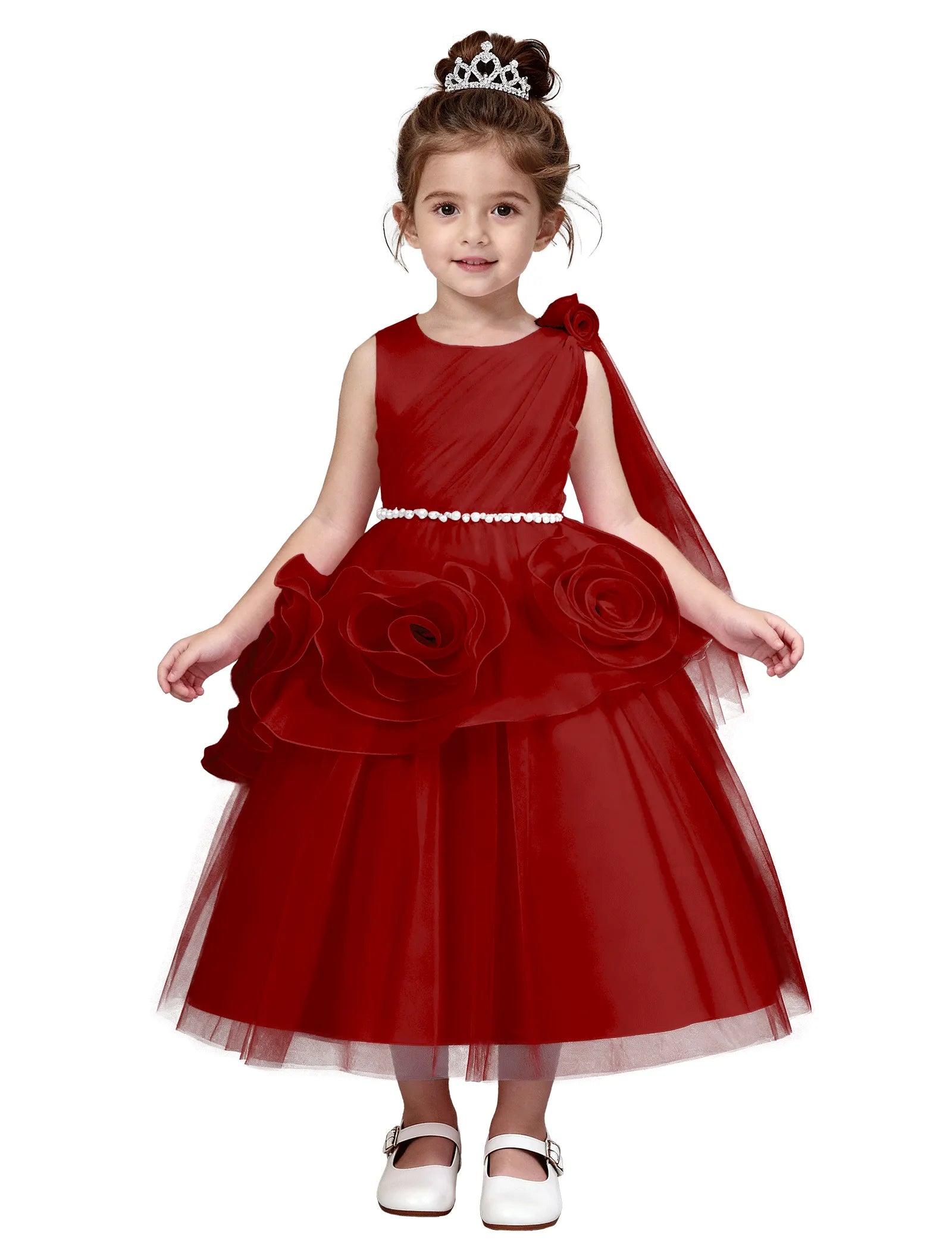 3D Flower Girl Dress with Shoulder Train