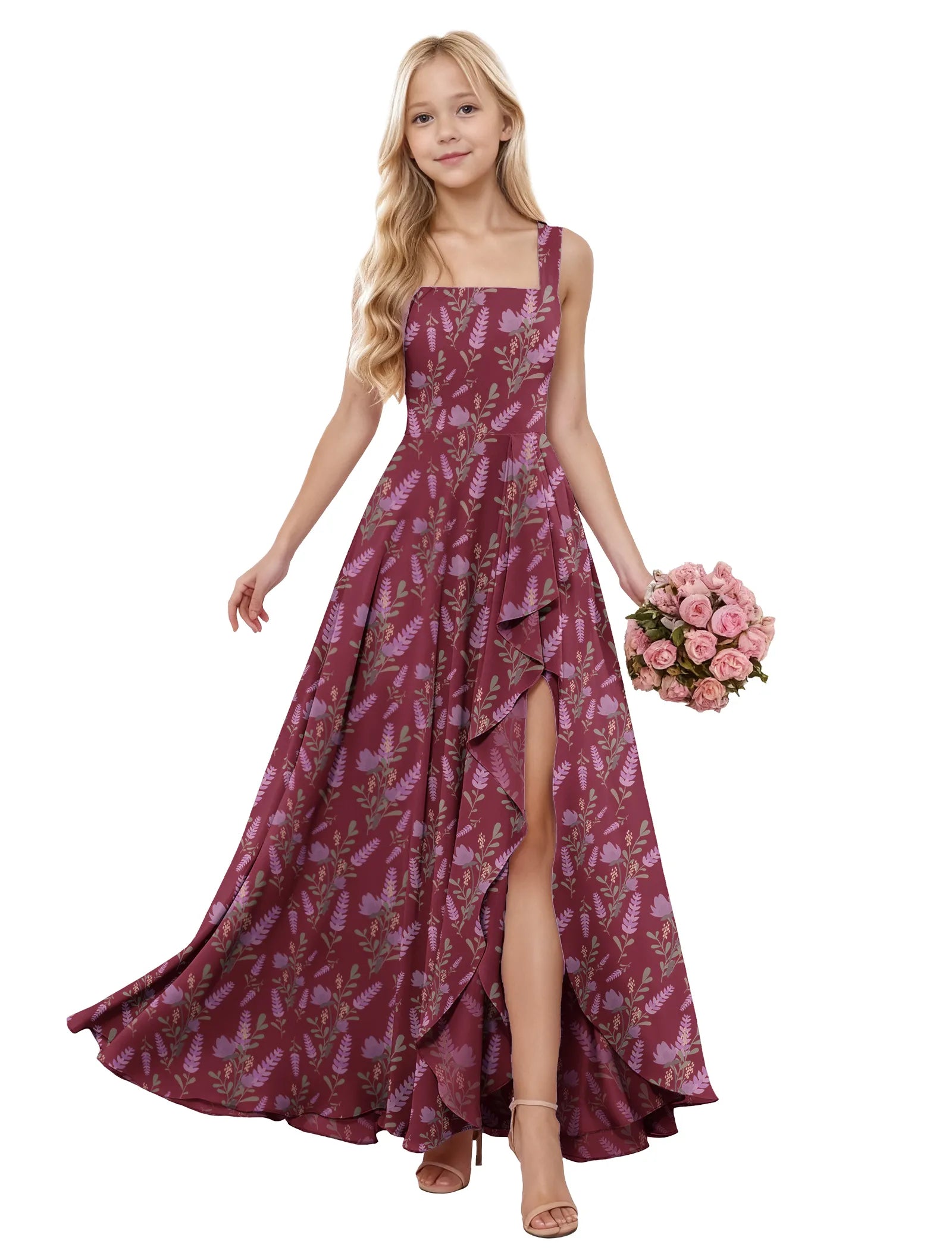 Garden Ruffle Slit Flower Girl Dress