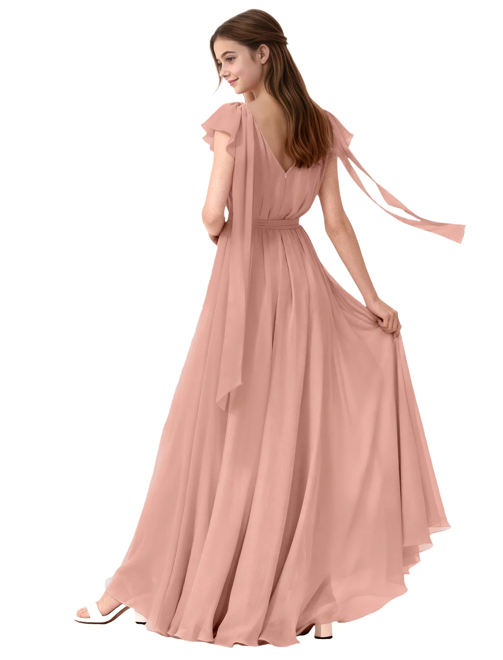 Girls Flutter Sleeve Maxi Dress with Shoulder Ties