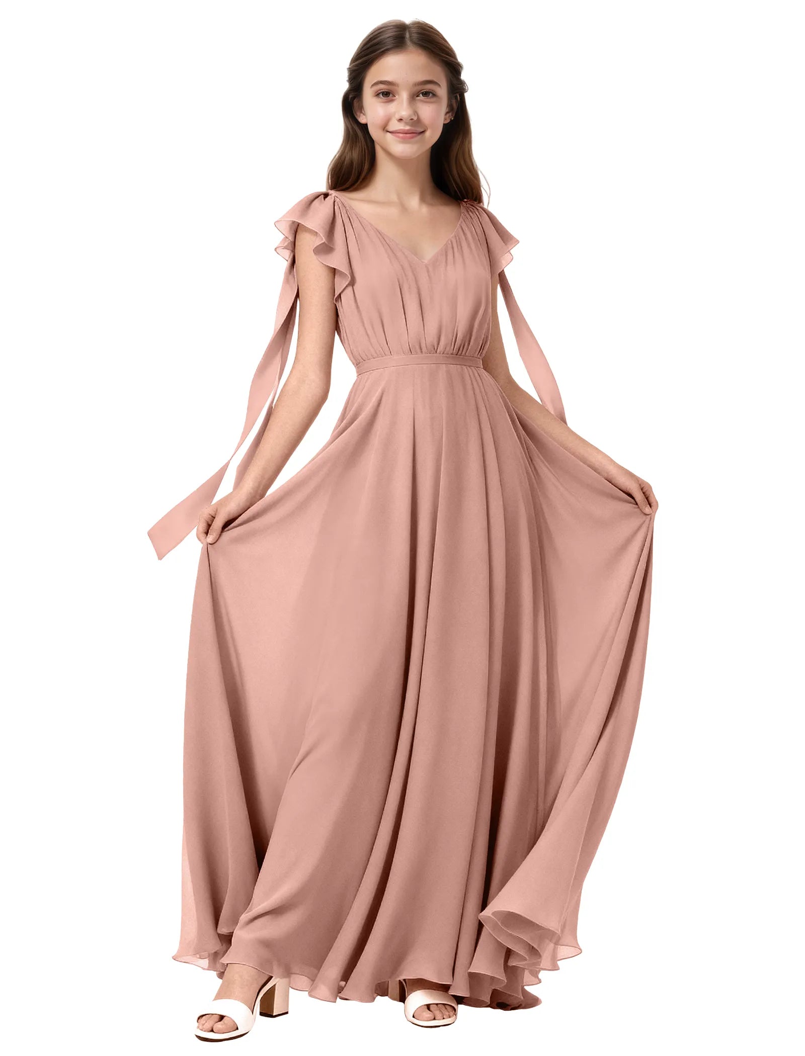 Girls Flutter Sleeve Maxi Dress with Shoulder Ties