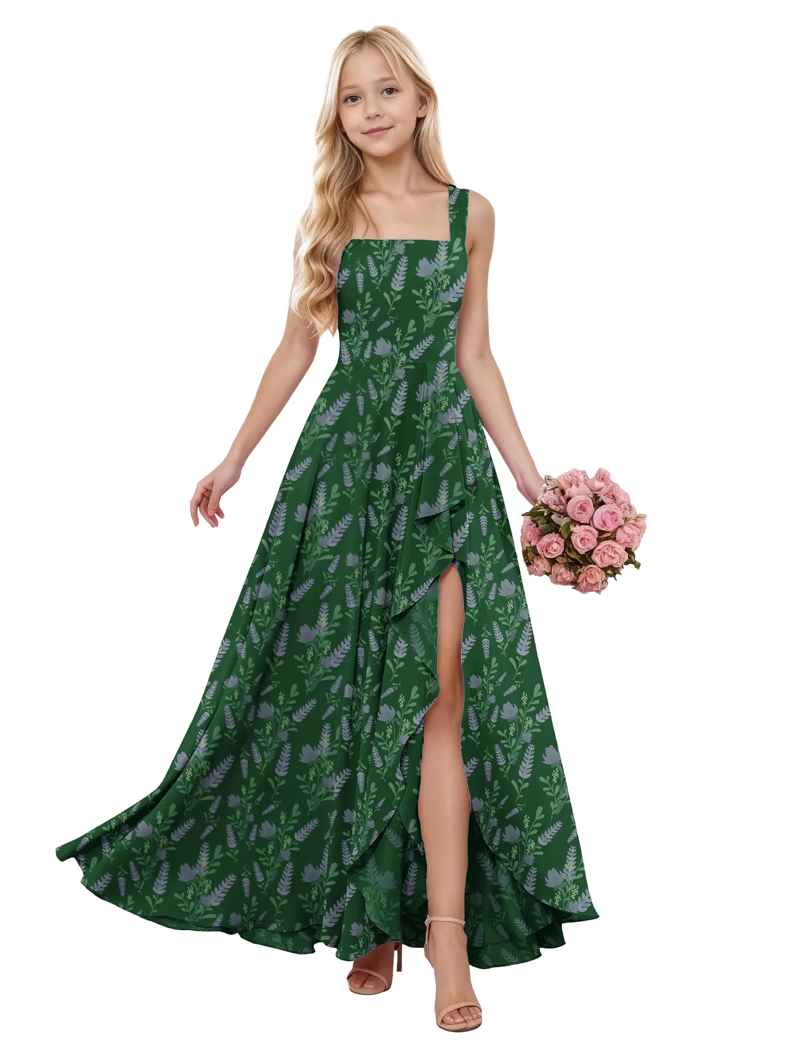 Garden Ruffle Slit Flower Girl Dress