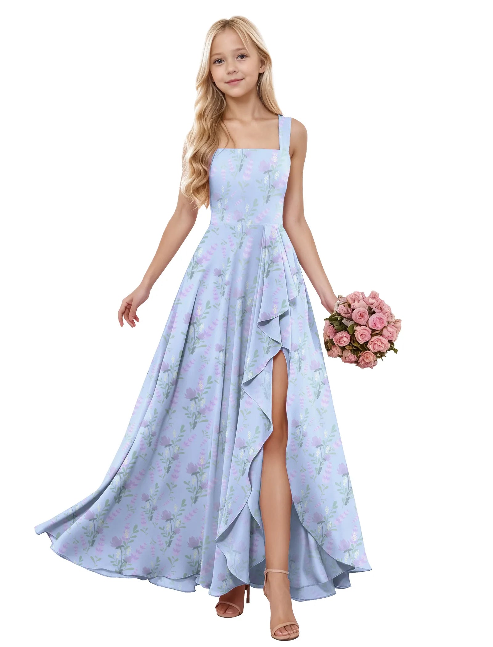 Garden Ruffle Slit Flower Girl Dress