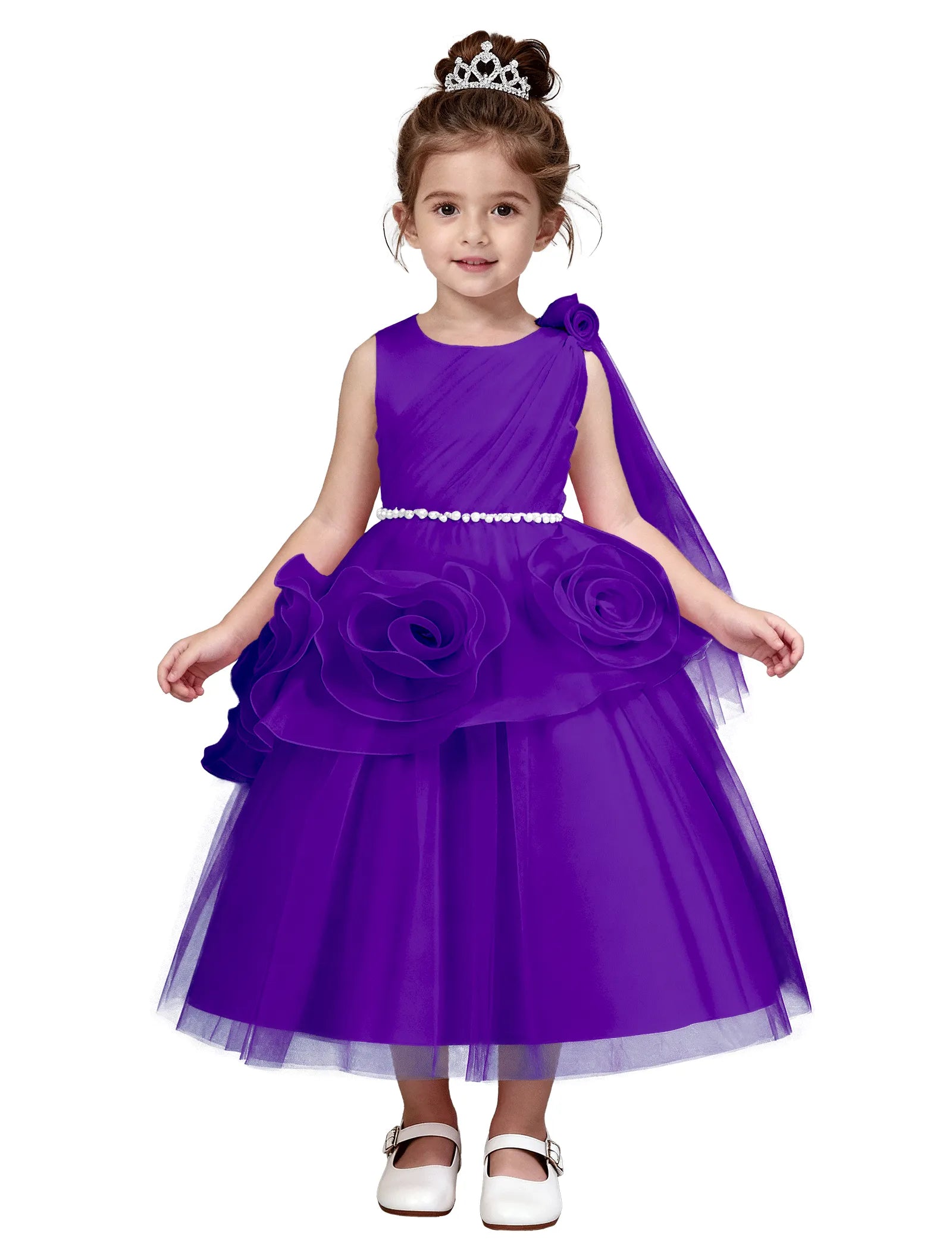 3D Flower Girl Dress with Shoulder Train