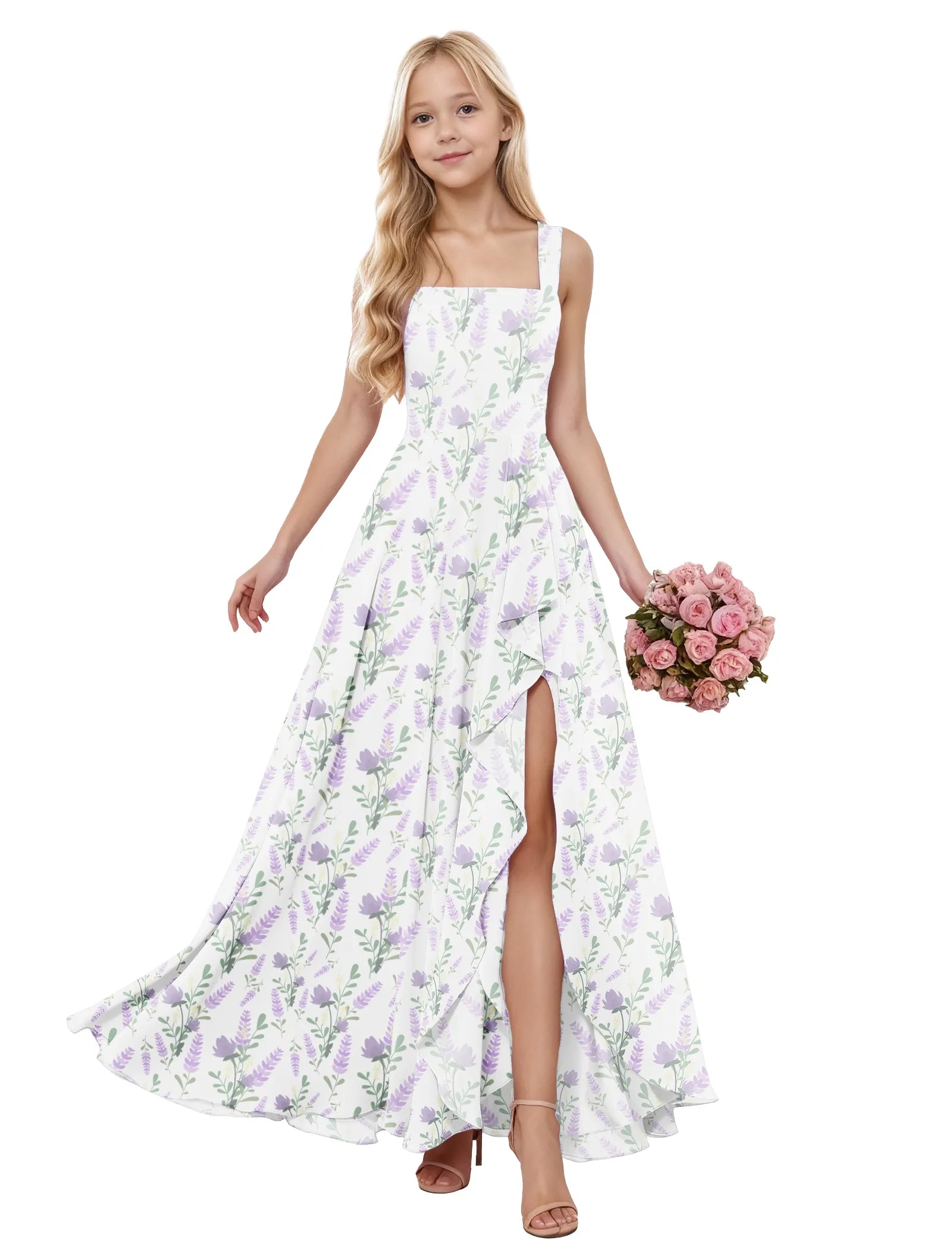 Garden Ruffle Slit Flower Girl Dress