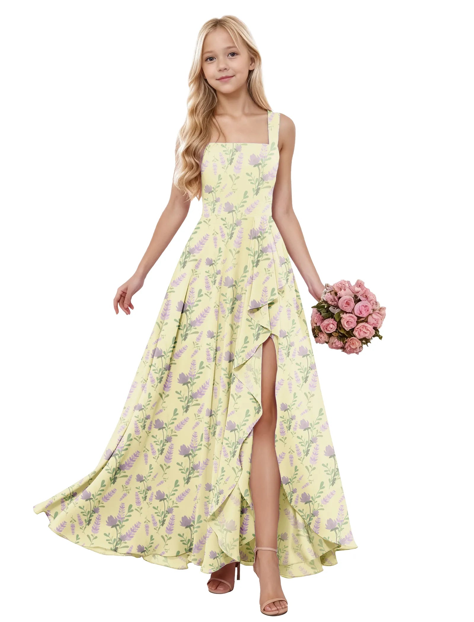 Garden Ruffle Slit Flower Girl Dress