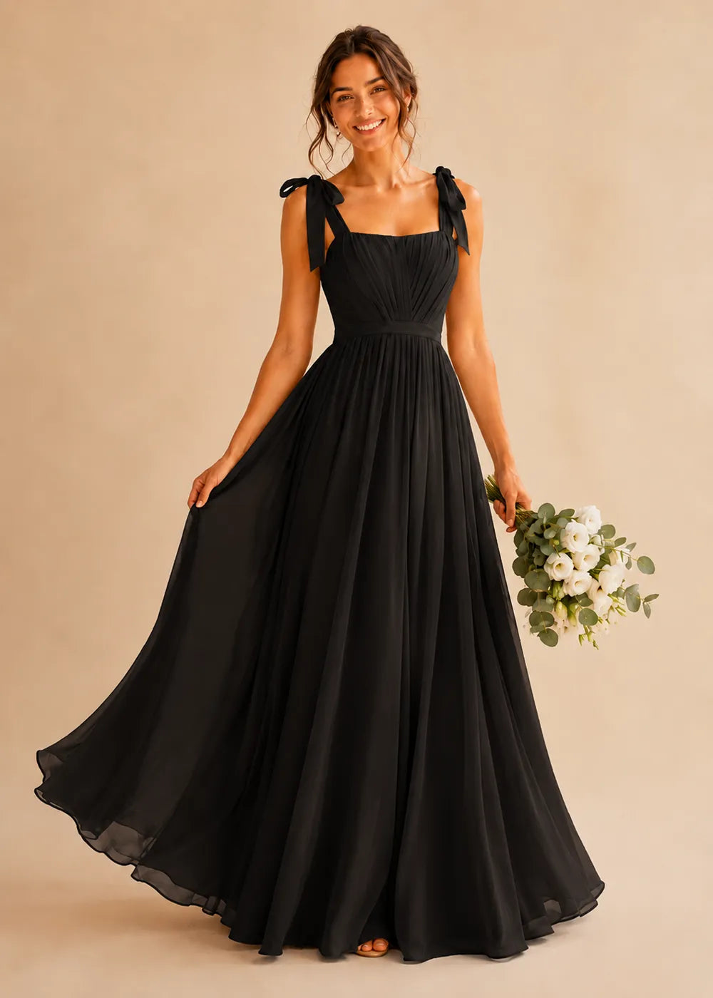 Aveline Tie-Shoulder Chiffon Formal Dress