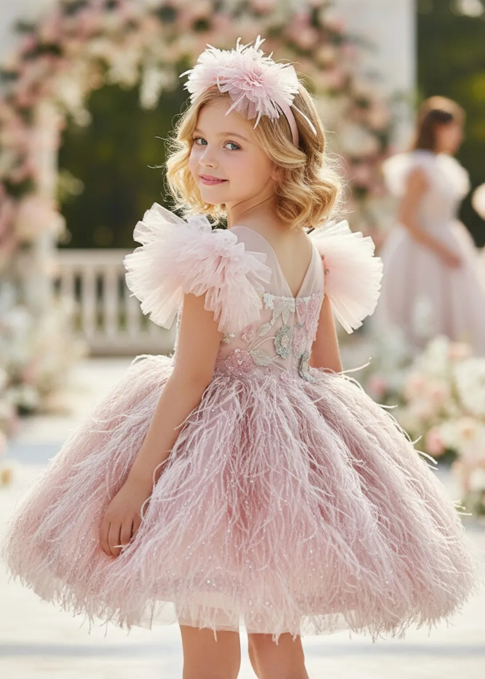 Feather Tulle Party Dress for Girls