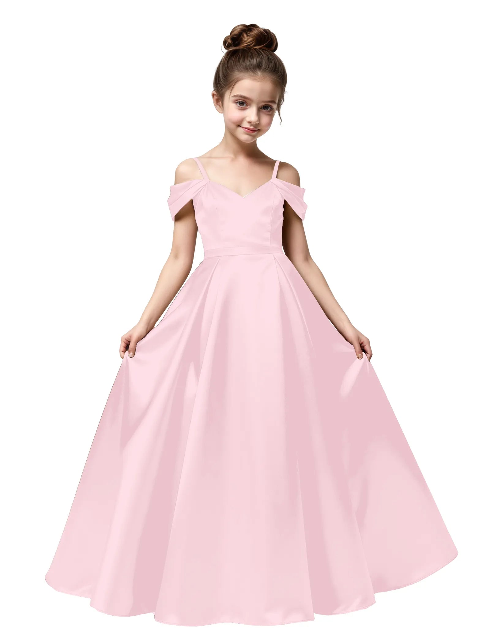 Off Shoulder Satin Ball Gown with Bow for Girls