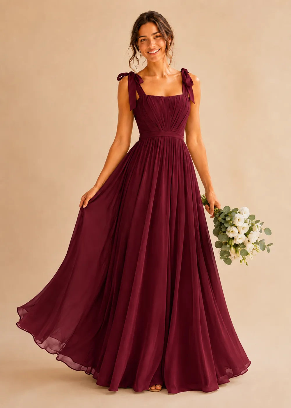Aveline Tie-Shoulder Chiffon Formal Dress
