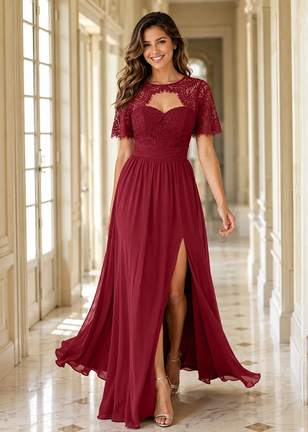 Vivienne Sweetheart Lace Overlay Evening Dress